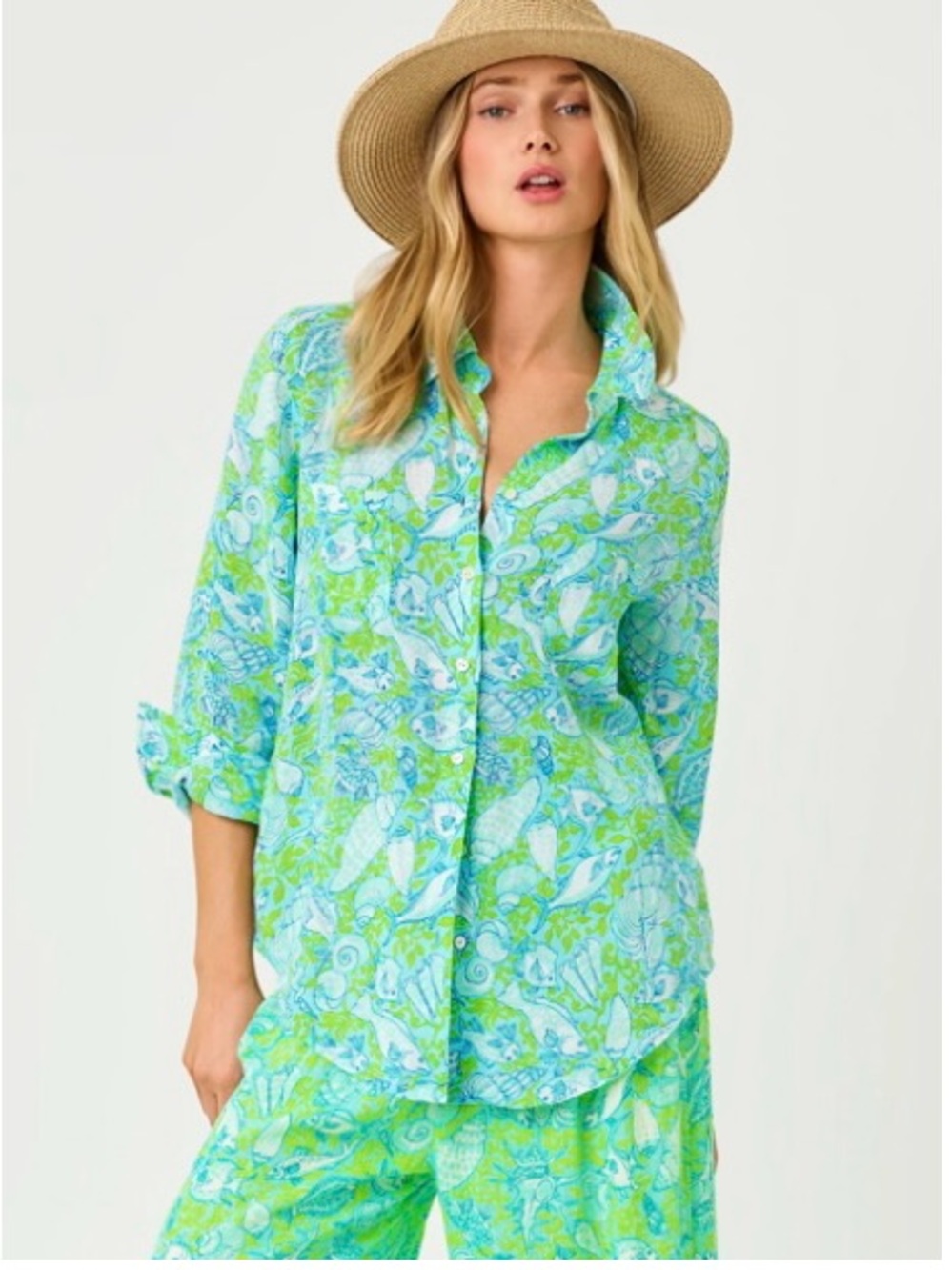 NWT Lilly Pulitzer linen button down shirt Day dream blue size S - Picture 3 of 5